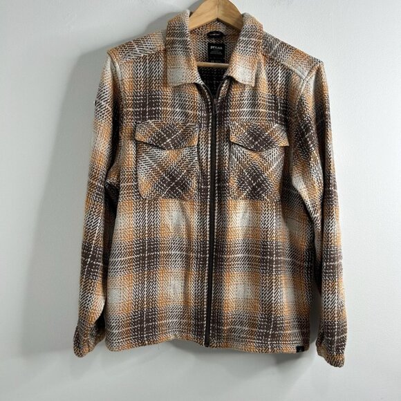 PrAna Jacket Womens XS Brown Orange Plaid Organic Cotton Full Zip Shirt Shacket - Picture 1 of 9